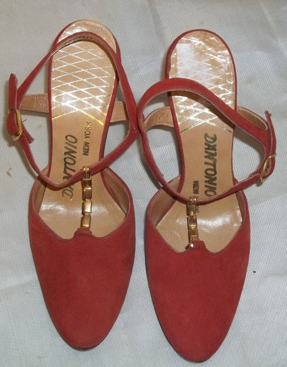 Vintage D'Antonio T-Strap Mary Janes Suede Heels … - image 2