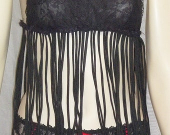 Vintage Fringe Lace Bra Panties Small Black