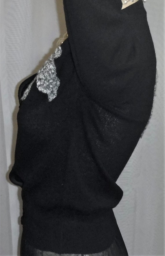 Vintage 1950's Poodle Knit Black Cardigan Sweater… - image 4