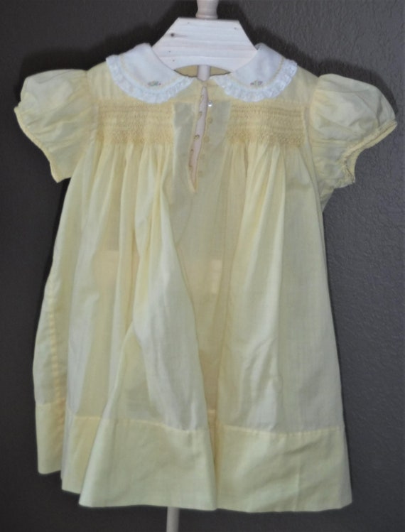 Vintage Yellow Baby Infant Toddler Girls Smocked … - image 3