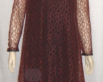 Vintage 1960's Retro Mod Dress Small Lace Overlay