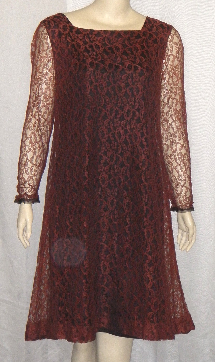 Burgundy Dress With Black Overlay - Etsy