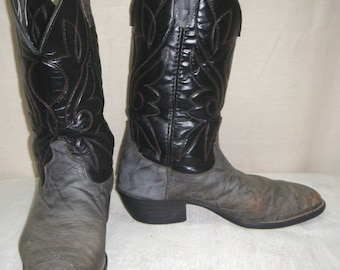 Vtg Double-h Orange Leather Round Toe Pull on Cowboy Western 