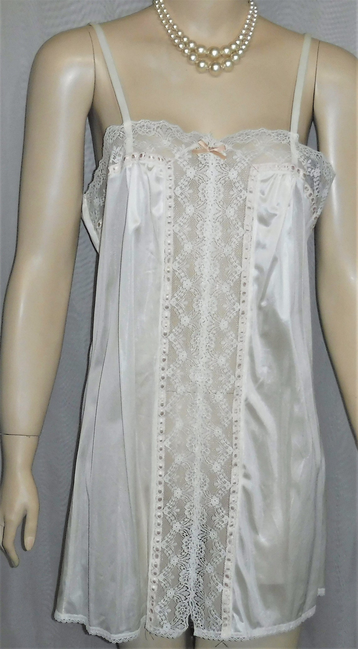 Vintage Bestform Ivory Nylon Lace Mini Slip Long Camisole Style 1496