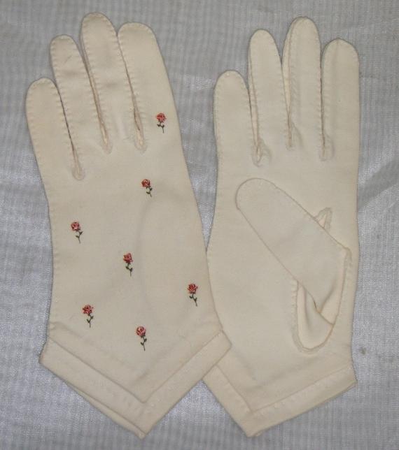 Vintage Madeleine Debs Painted Roses Short Gloves 