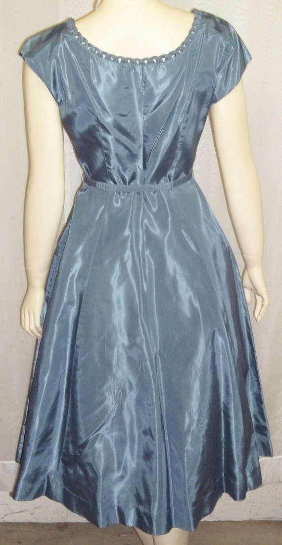 Vintage 1940's Leslie Fay Blue Taffeta Full Circl… - image 4