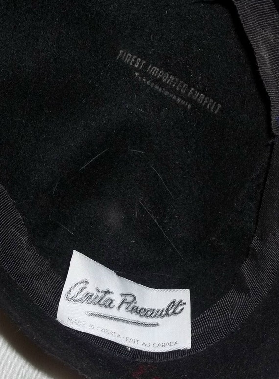Vintage Anita Pineault Canada Felt Flower Hat Black Size 20  display picture 1