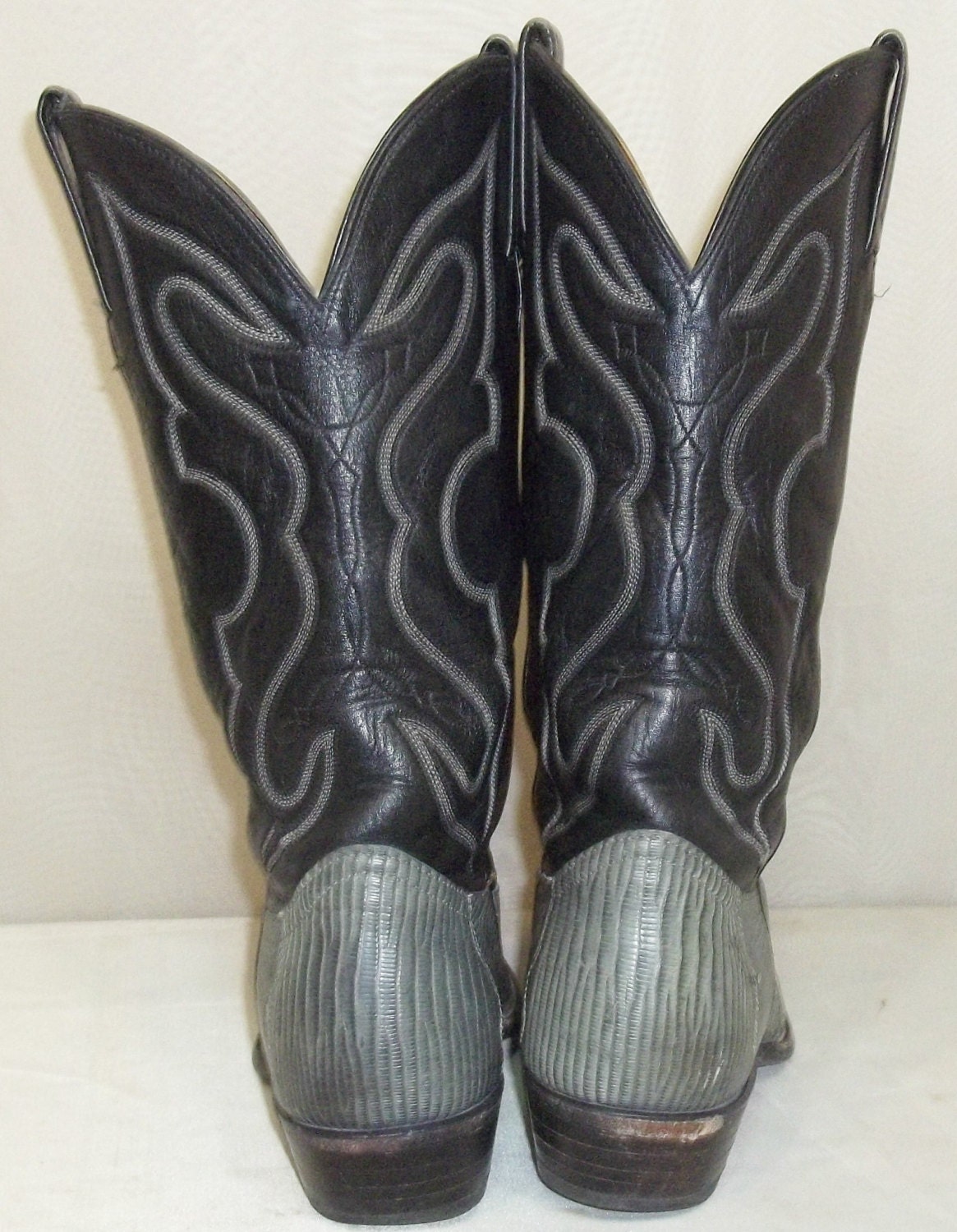 Vintage Mens Nocona Lizard Leather Cowboy Western Boots 9 1/2D Black ...