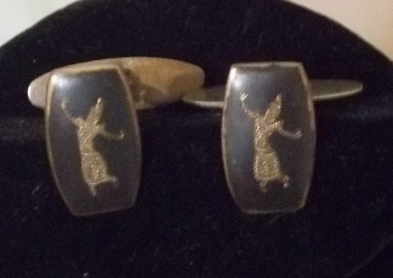 Boutons De Manchette Vintage En Argent Sterling Et émail - Style Siam, Occasion élégante Pour Costume