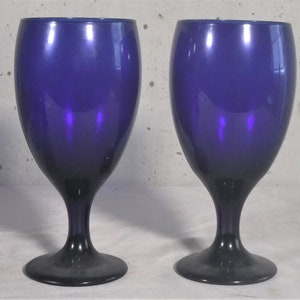 Set of 2 Vintage Libbey Cobalt Blue Glass Water Goblets Glasses Tumblers 16 oz