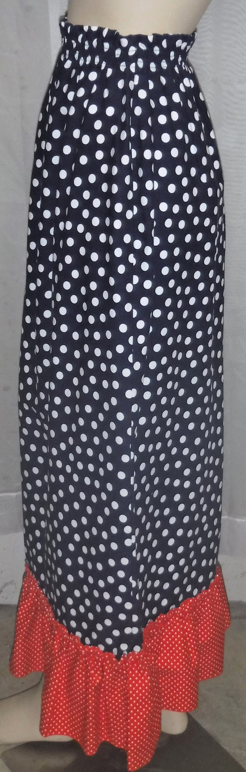 Vintage 1970s JR Bazaar Sears BOHO Long Skirt Polka Dot Red White Blue 13