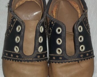 Vintage Antique Toddler Infant Baby Leather Soft Soled Saddle Shoes