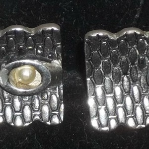 Vintage Geschwungener Korb Weben Modernist Manschettenknöpfe Große Silber Ton
