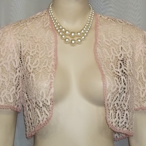 Authentic Antique Vintage Victorian Edwardian Era Pink Battenburg Lace Bolero Jacket Shrug Small Steampunk