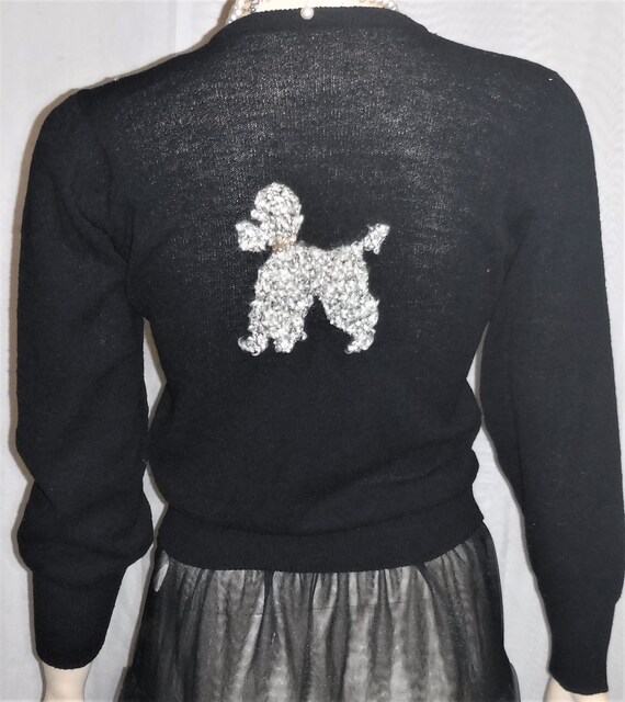 Vintage 1950's Poodle Knit Black Cardigan Sweater… - image 5