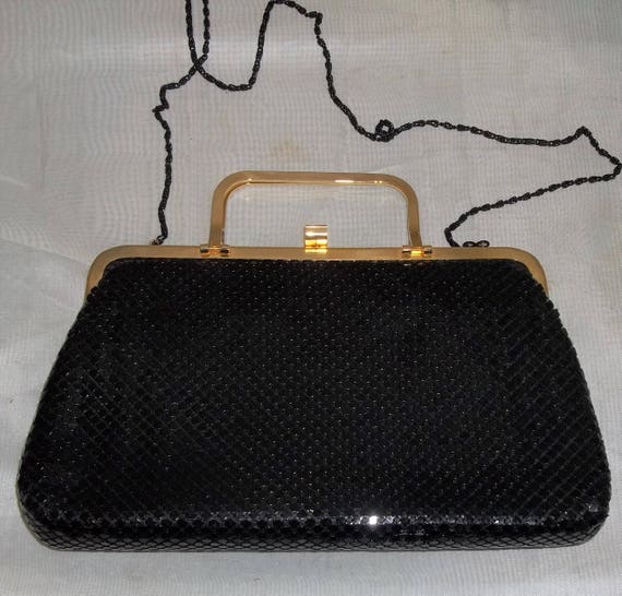 Vintage 1980's Black Mesh Metal Purse Handbag Sho… - image 1