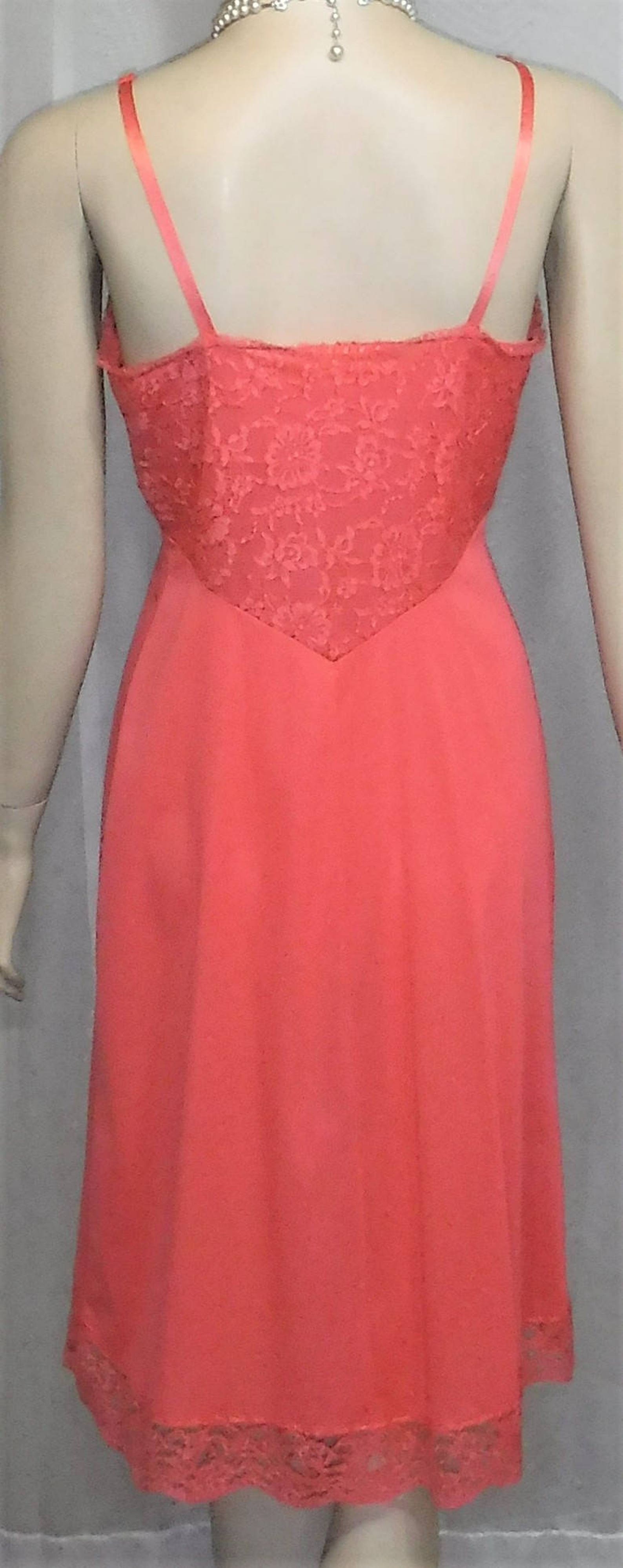 Vintage Vanity Fair Full Slip 34 Lace Nylon Chiffon Coral Watermelon Etsy