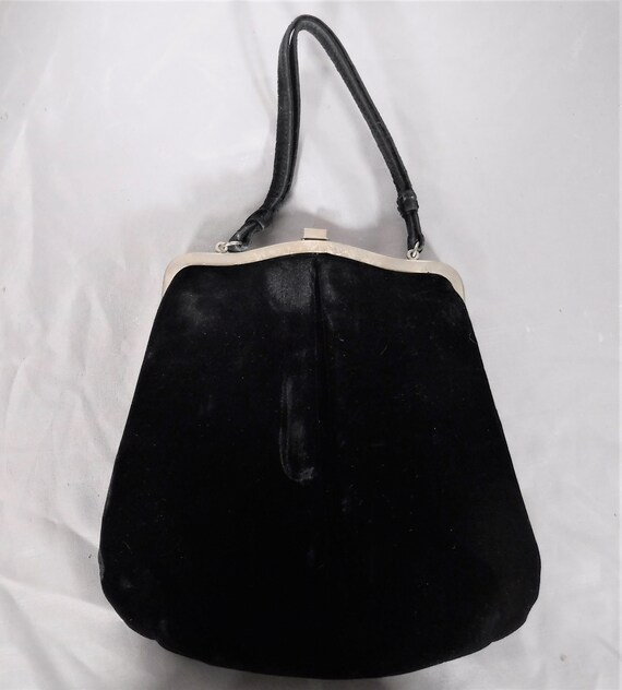 Vintage 1940's Formal Velvet Clutch Purse Bag Rhi… - image 4