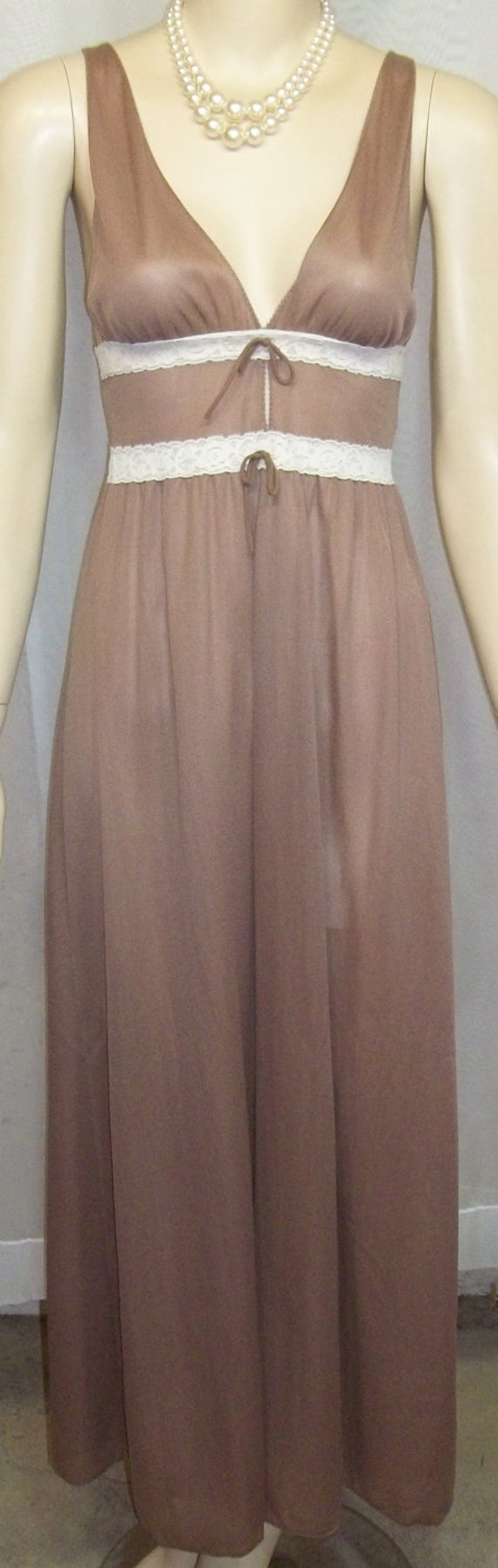 Vintage Lorraine Long Taupe Sheer Nightie Nightgo… - image 2