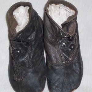 Vintage Antik Victorian Button Bis Kleinkind Baby Leder weiche Sohlen Schuhe