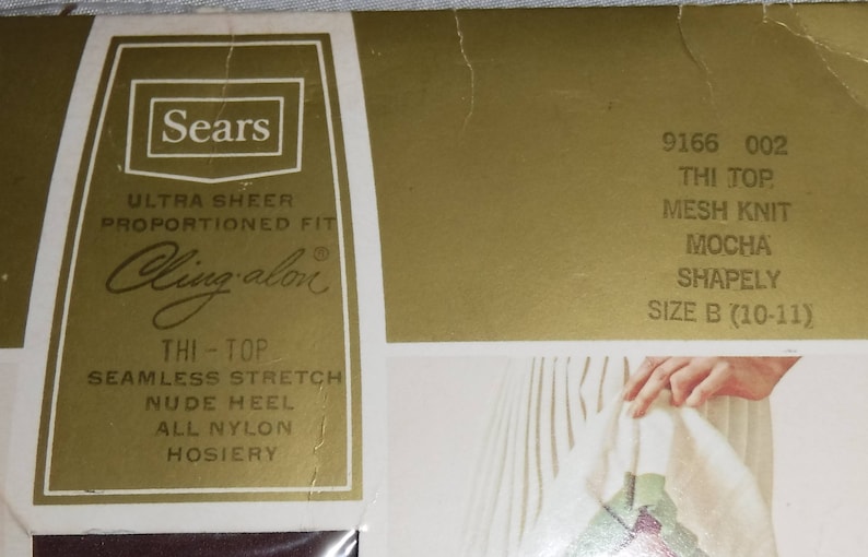 Vintage Sears Cling-alon Stockings New Mocha Ultra Sheer Thigh High Nylon Thi Top Mesh Knit Shapely Size B