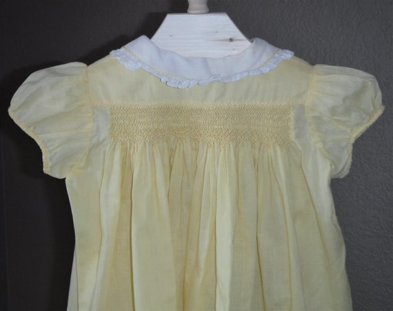 Vintage Yellow Baby Infant Toddler Girls Smocked … - image 2