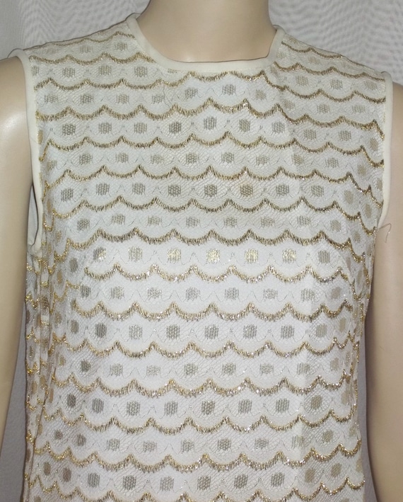 Vintage 1960's Mad Men Mini Dress Tunic Gold Lame… - image 1