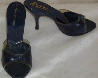 Vintage A'mano Spring-O-Lators Springolator Peep Toe Pumps Slides 6 M Womens Sandals