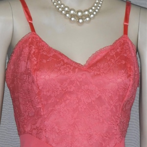 Vintage Vanity Fair Full Slip 34 Lace Nylon Chiffon Coral Watermelon