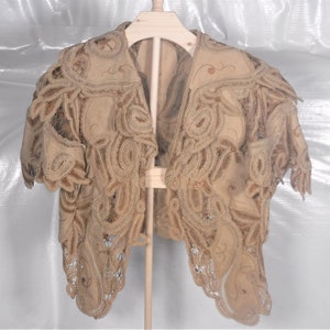 Authentic Antique Vintage Victorian Edwardian Era Battenburg Lace Bolero Jacket Shrug Small Steampunk