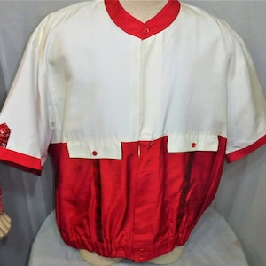 Vintage Avati Silk Snake Skin Cafe Racer Shirt XXL Red Cream
