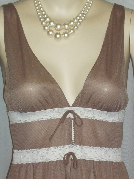 Vintage Lorraine Long Taupe Sheer Nightie Nightgow