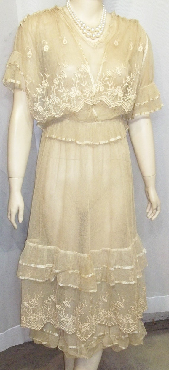 Antique Steampunk Net Lace Dress Victorian Edward… - image 2