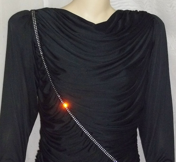 Vintage 1970's Claralura Black Formal Dress Rhine… - image 1
