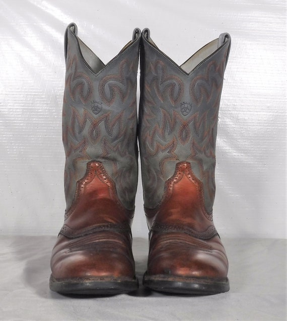 Vintage Ariat Ropers Mens Gray Brown Leather Cowb… - image 2