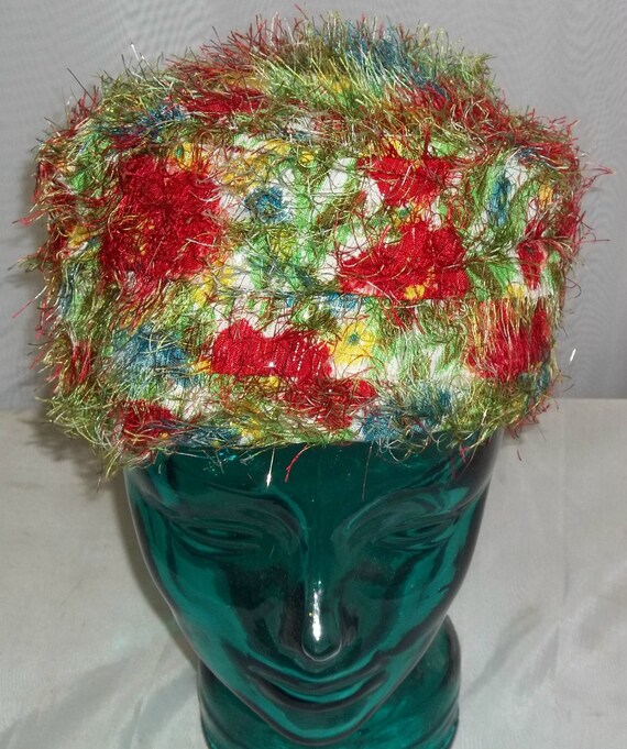 Vintage Fuzzy Floral Metallic Thread Cloche Hat B… - image 2