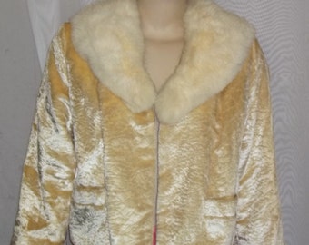 Vintage Rabbit Fur Collar Jacket BOHO Small