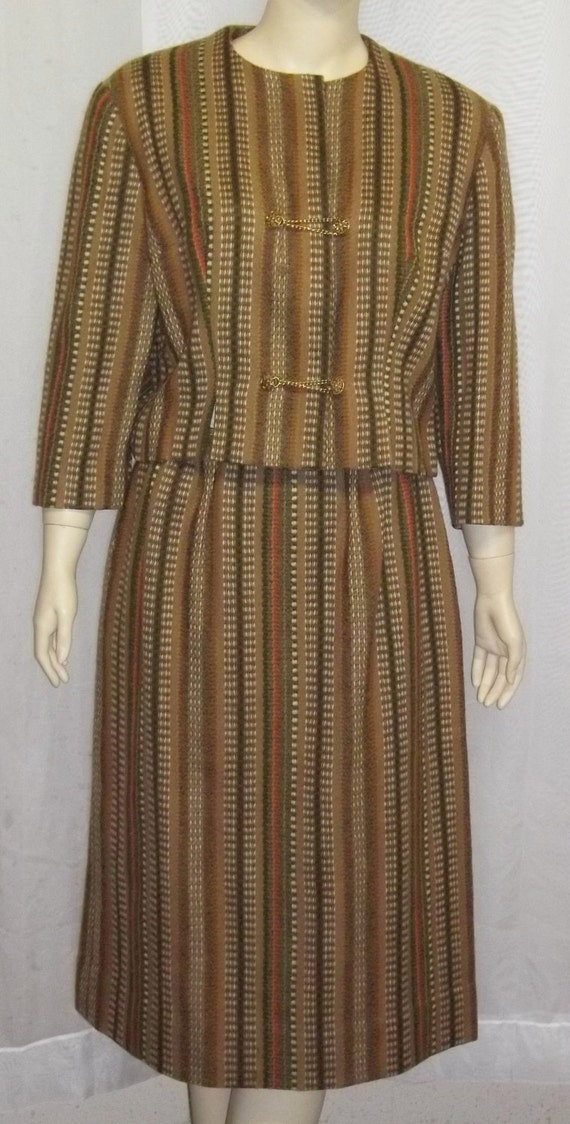 Vintage 1940's 1950's Wool Career Dress Suit Medi… - image 2