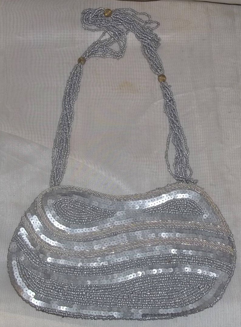 Vintage Silver Gray Sequin Beaded Purse Handbag Clutch - Etsy