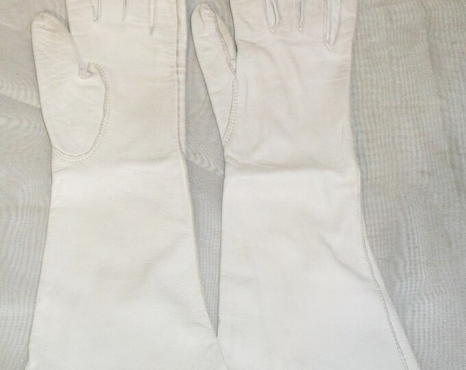 Vintage Kidskin Kid Skin Leather Opera Gloves 7 Long White Lined Etsy