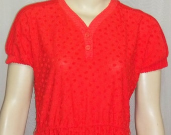 Vintage 1970's Jackson Square Jrs New Orleans BOHO Dress 11 Red Terry Cloth Terrycloth