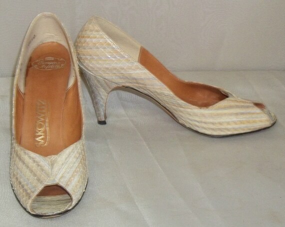 snakeskin peep toe heels