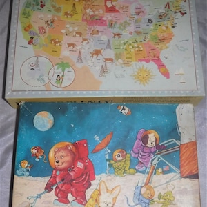 Lot of 2 Vintage Springbok USA Space Patrol Land of Plenty! Legpuzzel voor kinderen