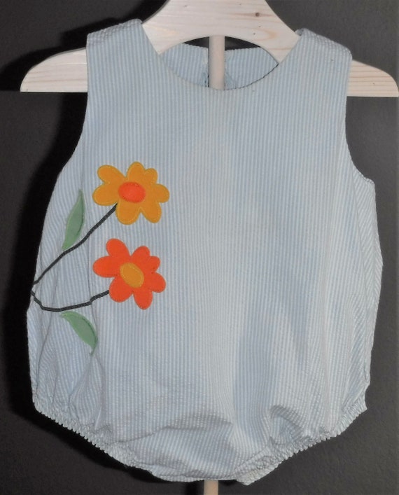 Vintage Baby Infant Girl Seersucker Bubble Romper… - image 2