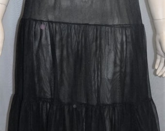 Vintage Black Half Slip Double Nylon Chiffon Lace Medium