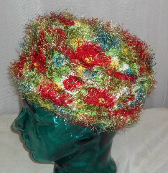 VTG Crochet Clochette Flapper Hat Hand Made Teal Blue with Multi-color Flower Vintage Clochette - Etsy main image 4