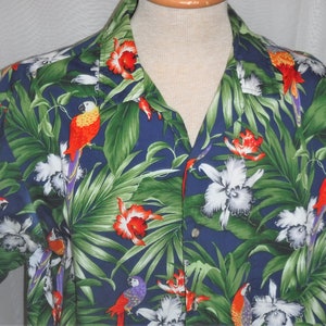 Orchids Parrots Macaw Hawaii Hawaiian Men&#39;s Shirt Birds XL X-Large Colorful