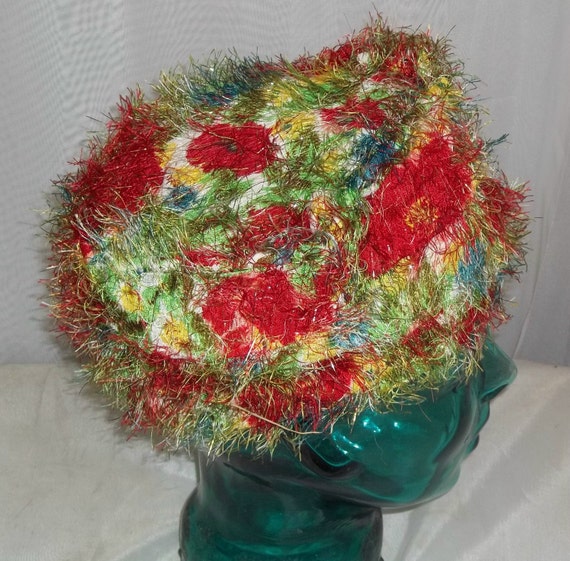 Vintage Fuzzy Floral Metallic Thread Cloche Hat B… - image 4