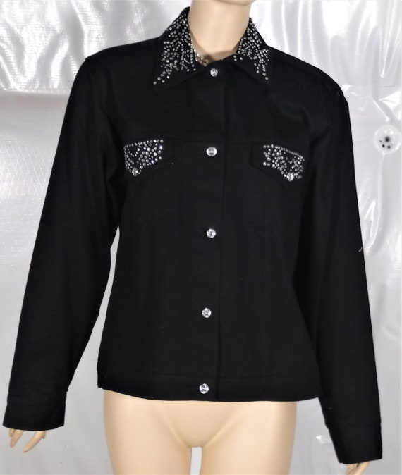 Vintage 1990's Deadstock NWT Black Denim Rhinesto… - image 1