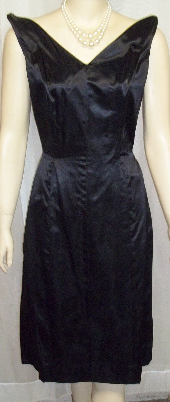 Vintage 1950's 1960's Cocktail Wiggle Dress Black… - image 2